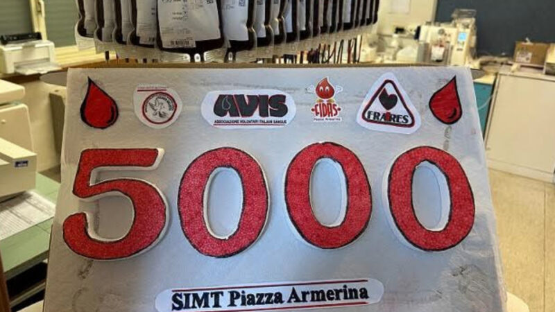 Sanità: raccolte oltre 5000 unità di sangue raccolte a Piazza Armerina dal centro trasfusionale del Chiello